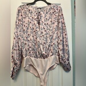 Floral silky fabric bodysuit blouse